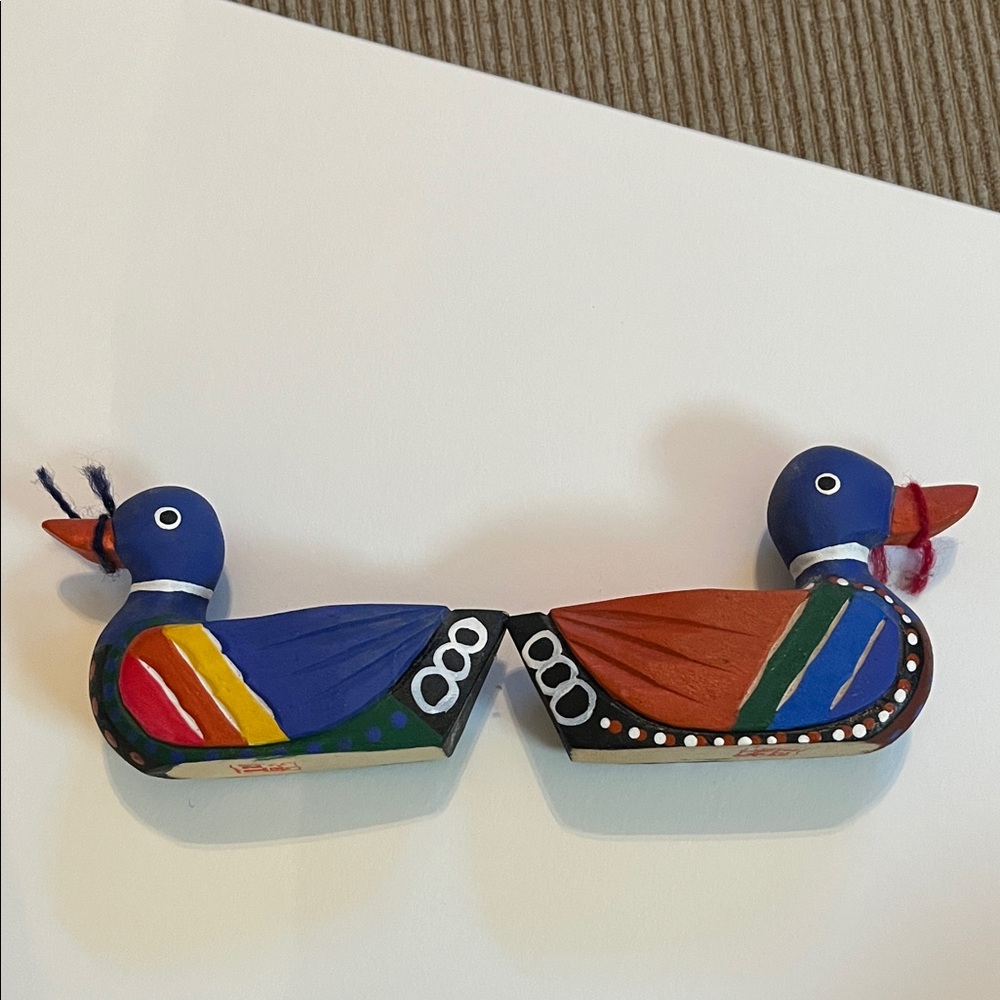Korean Colorful Wooden Wedding Duck Figurines Handmade - Picture 6 of 10